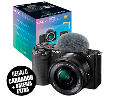 Pack Fnac Cámara EVIL Vlog Sony Alpha ZV-E10 + 16-50mm + Batería extra + Cargador USB
