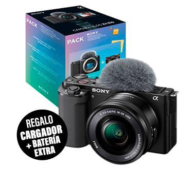 Pack Fnac Cámara EVIL Vlog Sony Alpha ZV-E10 + 16-50mm + Batería extra + Cargador USB Pack Fnac Cámara EVIL Vlog Sony Alpha ZV-E10 + 16-50mm + Batería extra + Cargador USB